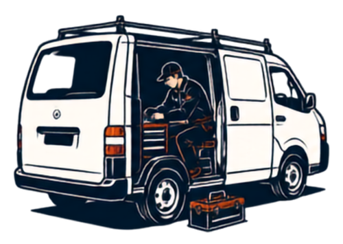 工具を積んだ出張作業車のイラスト